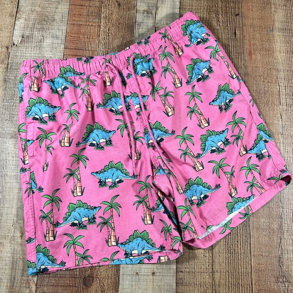 No Boundaries Pink Dinosaur Roller Skate Swim Trunks Quirky Large Shorts Funny